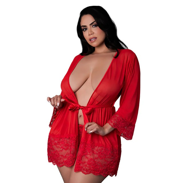 Magic Silk Sugar High 3/4 Sleeve Robe Red