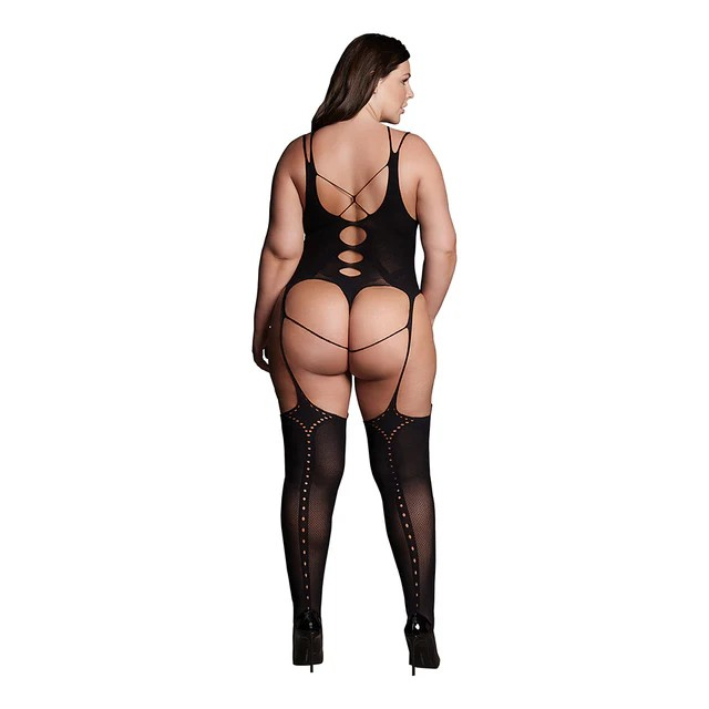 Le Desir Shade Elara VII Bodystocking with Open Cups Black Queen Size